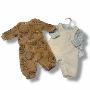 Disney Kids Matching Sets - Tan Brown Sherpa & Cream Overalls